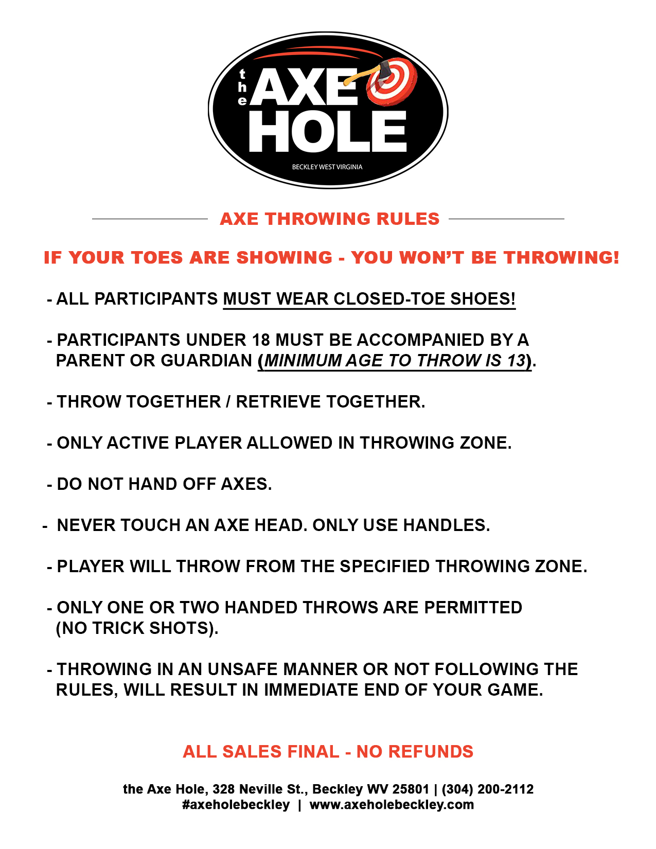 Axe Throwing Rules The Axe Hole Beckley