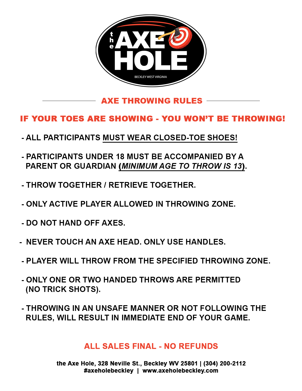 the Axe Hole - Axe Throwing Rules